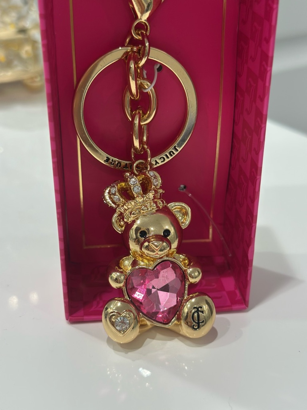 !NEW! Juicy Couture Gold Teddy Bear with Pink Heart Gem Bag Charm/ Keychain🧸👑 - Picture 3 of 4